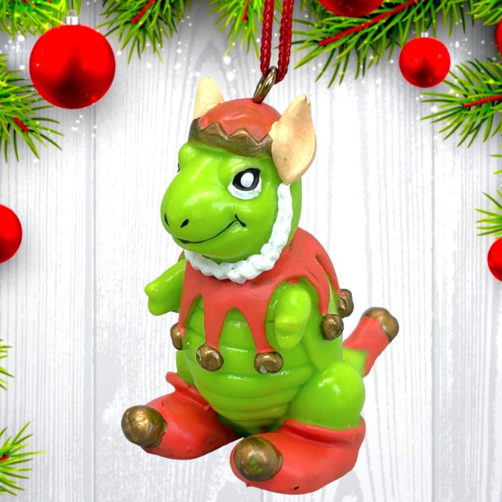 Vintage 1993 House Of Lloyd Santa Green Dino Dinosaur Christmas Tree Ornament
